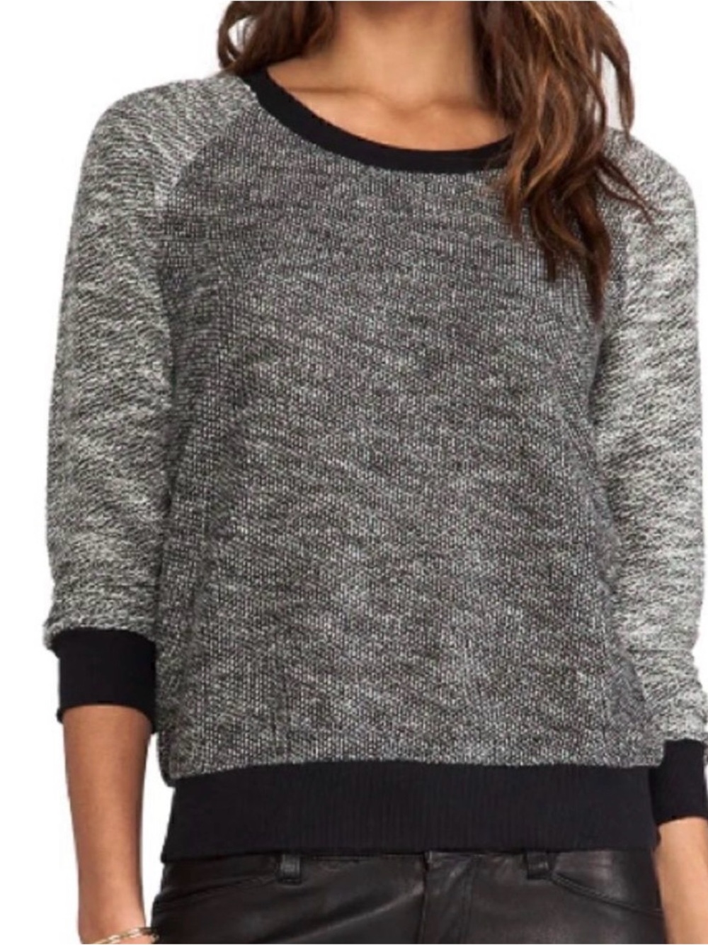 Splendid Black Ivory Marled Knit Zip Back Sweater Medium